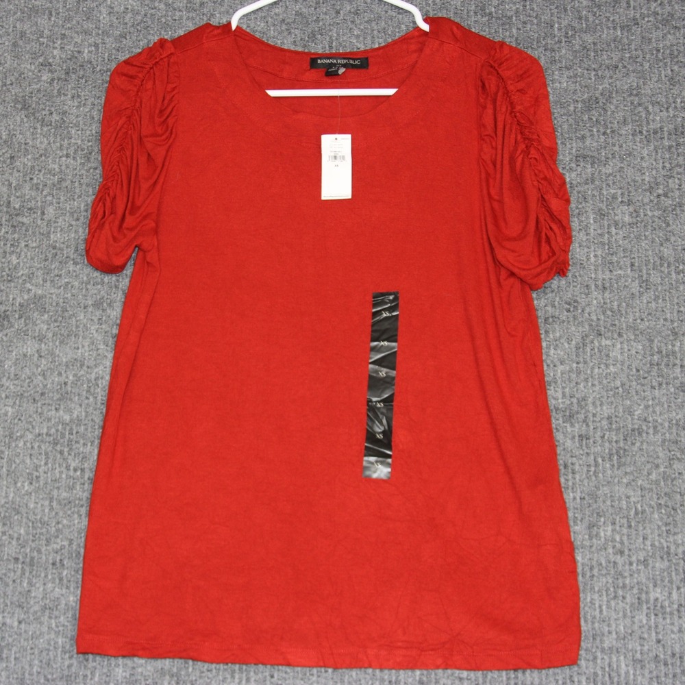 Banana Republic Factory Top XS Red Ruched Short Sleeve Tee‎ Shirt NWT